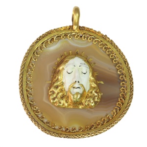 Renaissance Devotional Pendant, ca. 1580  Christ in Enamel on Banded Agate